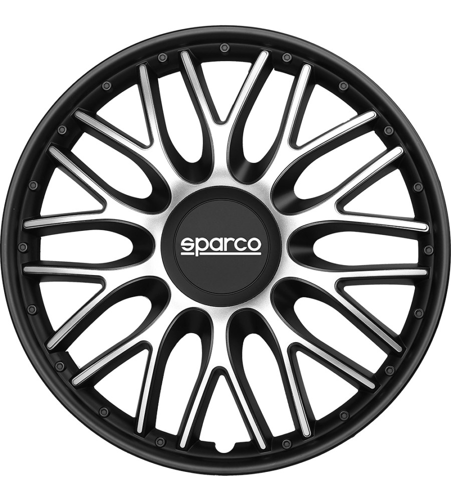 Set 4 copricerchi 15" pollici copriruota auto roma  spc1596svbk argento nero